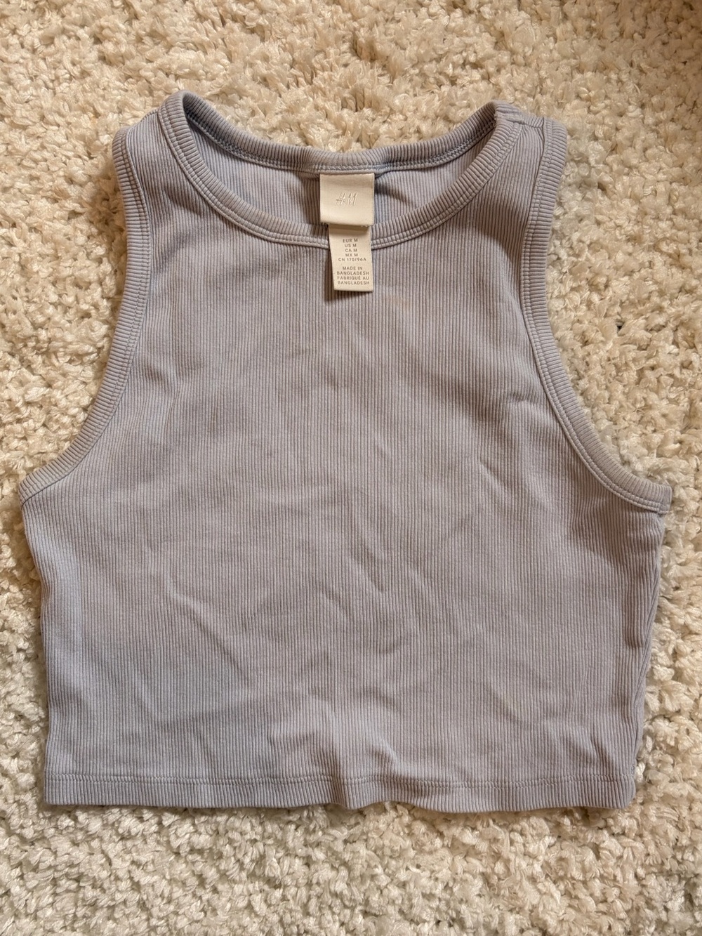 H&M Ribbed Cropped Tank Top - Light Blue
